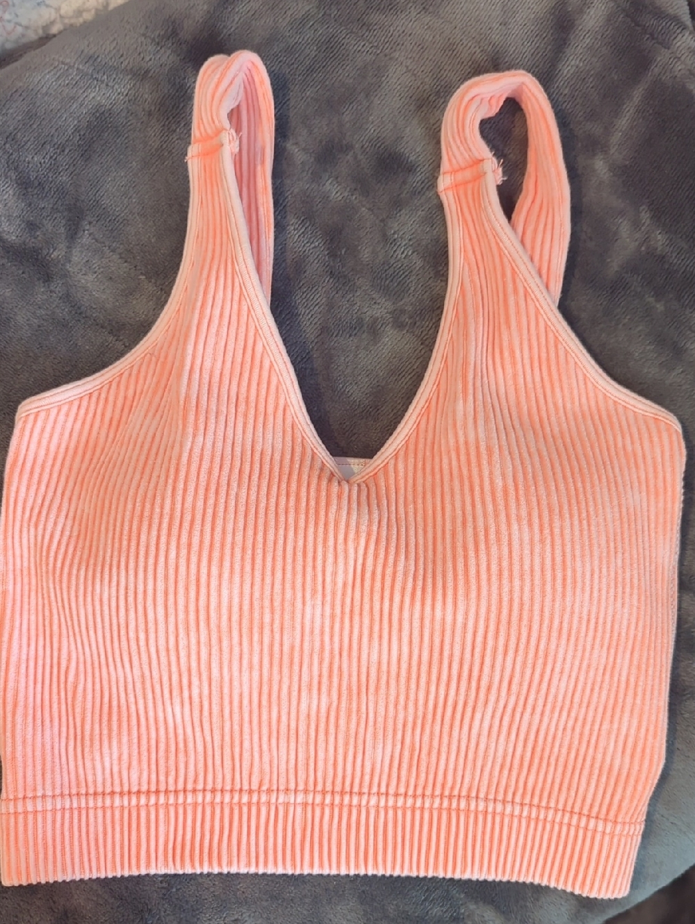 Zenana Ribbed V-Neck Crop Brami- Coral Pink